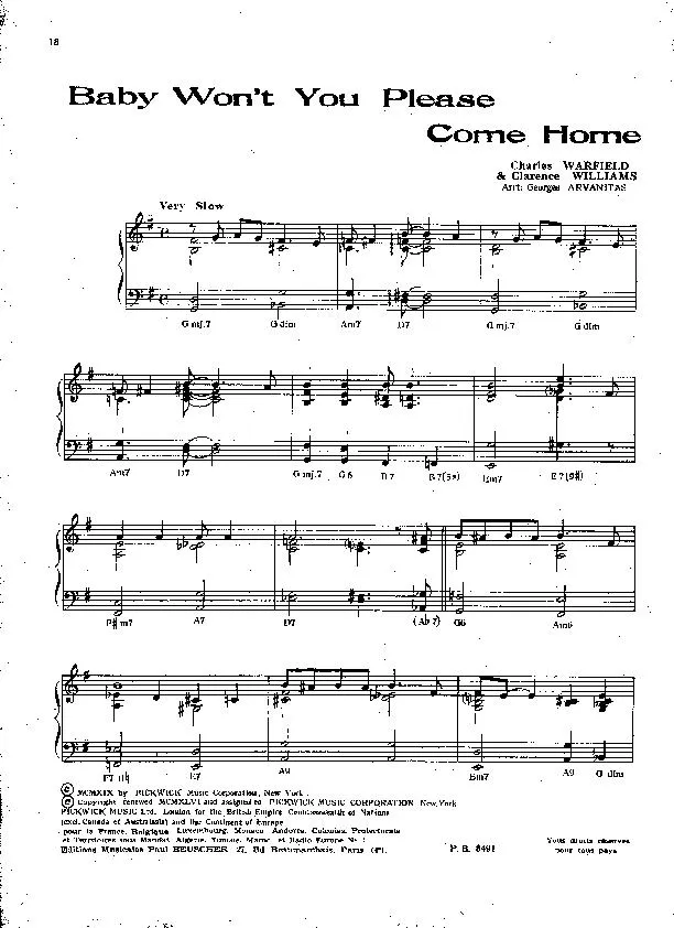 télécharger la partition d'accordéon Baby won't you please come home  (Arrangement : Georges Arvanitas) (Slow Jazz) au format PDF