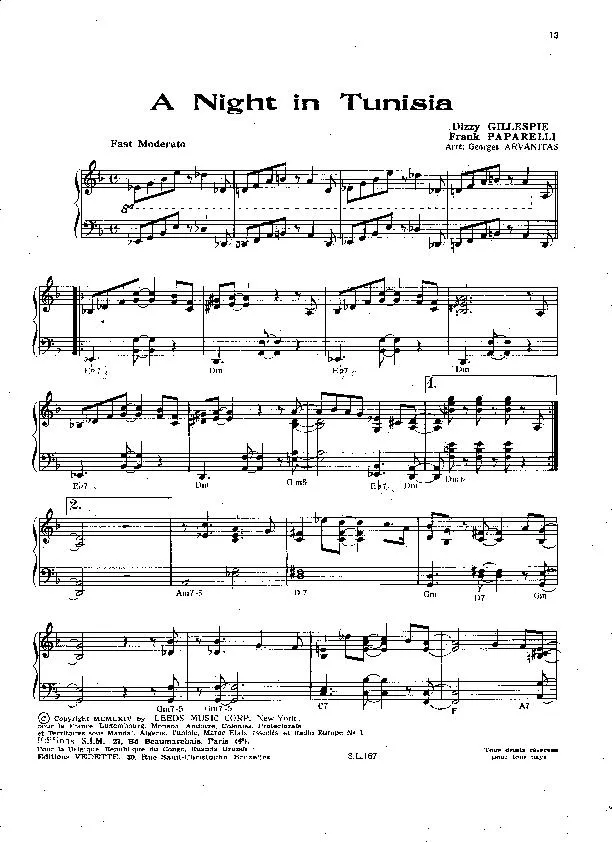 télécharger la partition d'accordéon A night in Tunisia  (Arrangement : Georges Arvanitas) (Jazz) au format PDF