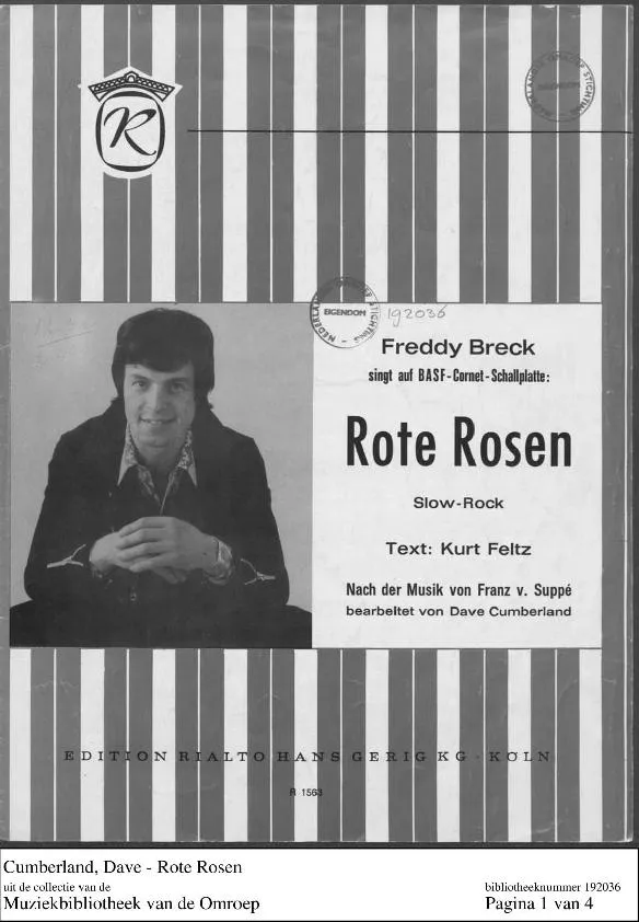 télécharger la partition d'accordéon Rote Rosen (Arrangement : Dave Cumberland) (Chant : Freddy Breck) (Slow-Rock) (Piano) au format PDF