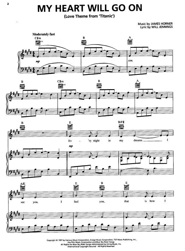 télécharger la partition d'accordéon My heart will go on (Love Theme from Titanic) (Chant : Céline Dion) (Ballade Pop) au format PDF
