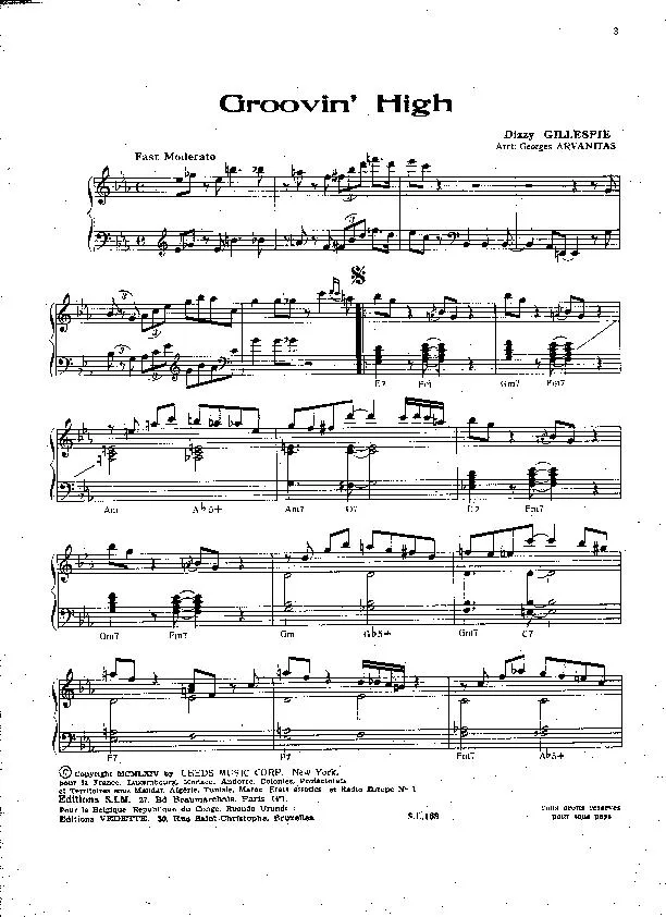 télécharger la partition d'accordéon Groovin' high  (Arrangement : Georges Arvanitas) (Jazz) au format PDF