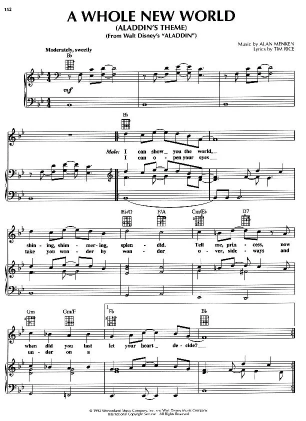 télécharger la partition d'accordéon A whole new world (Aladdin's theme) (Slow) au format PDF