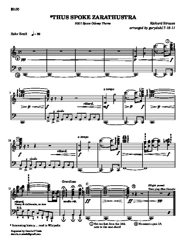 télécharger la partition d'accordéon Thus Spoke Zarathustra (2001 Space Odessy Theme) (Arrangement by : Gary Dahl) (Accordéon)  au format PDF