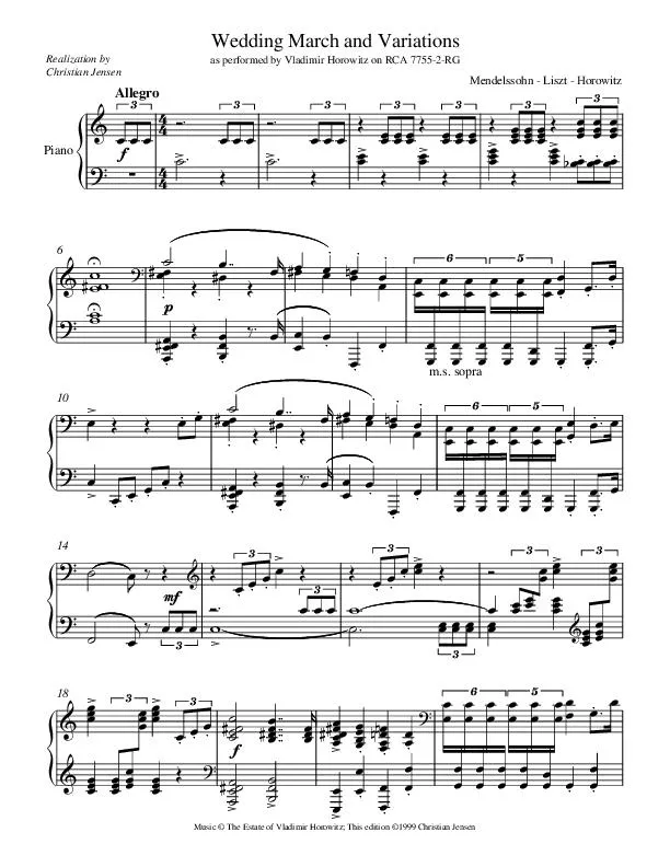télécharger la partition d'accordéon Wedding March and Variations (Arrangement : Franz Liszt / Vladimir Horowitz) (Piano) au format PDF