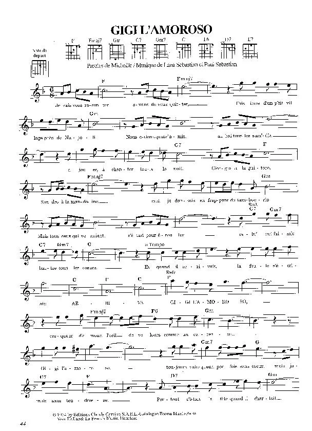 télécharger la partition d'accordéon Gigi l'amoroso (Chant : Dalida) (Pop) au format PDF