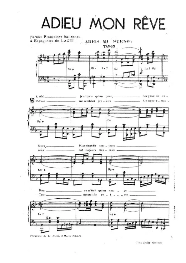 télécharger la partition d'accordéon Adieu mon rêve (Adios mi sueño) (Tango) au format PDF