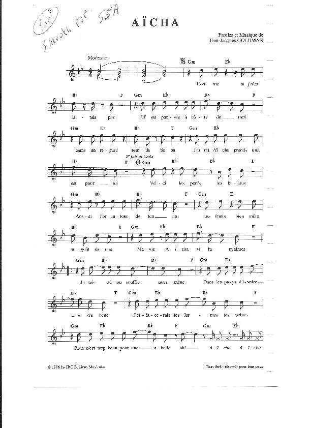 télécharger la partition d'accordéon Aïcha (Chant : Khaled) (Slow Rumba) au format PDF
