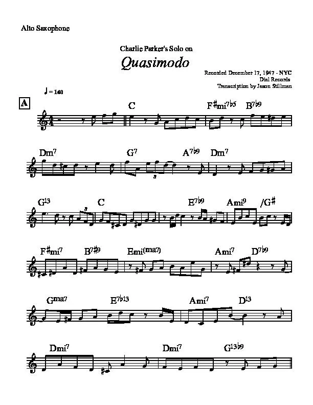 télécharger la partition d'accordéon Quasimodo (Transcription by : Jason Stillman) (Alto Saxophone) au format PDF