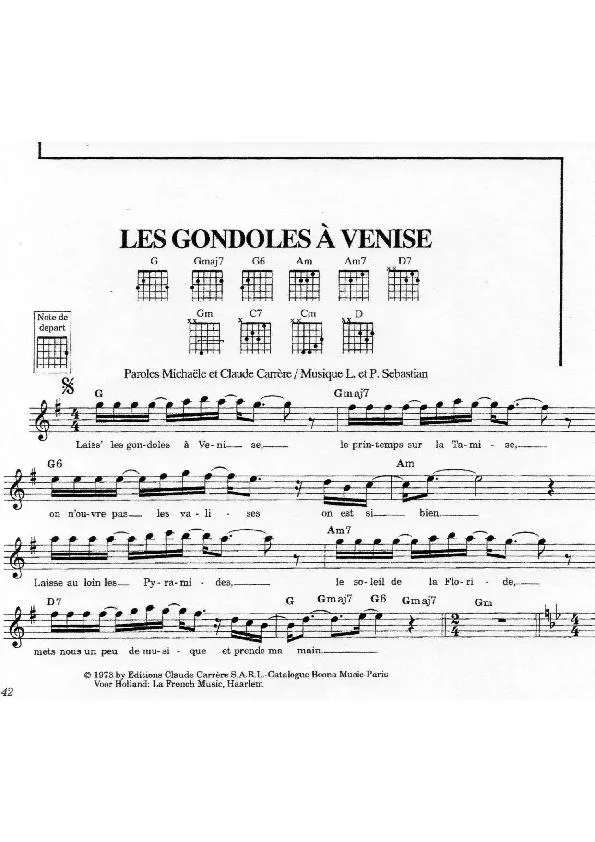télécharger la partition d'accordéon Les gondoles à Venise (Chant : Sheila & Ringo) (Pop) au format PDF
