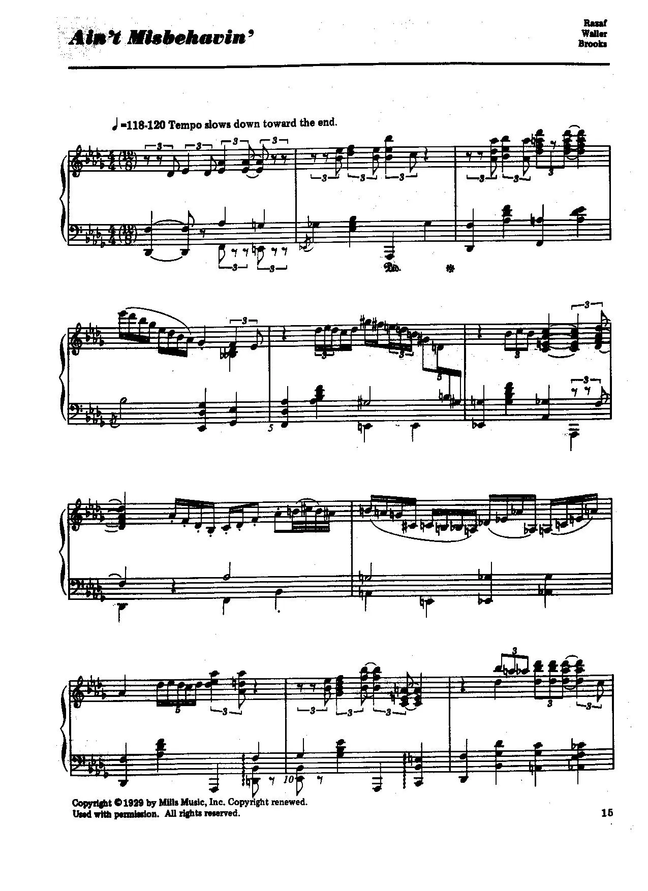 télécharger la partition d'accordéon Ain't misbehavin' (Arrangement : Art Tatum) au format PDF