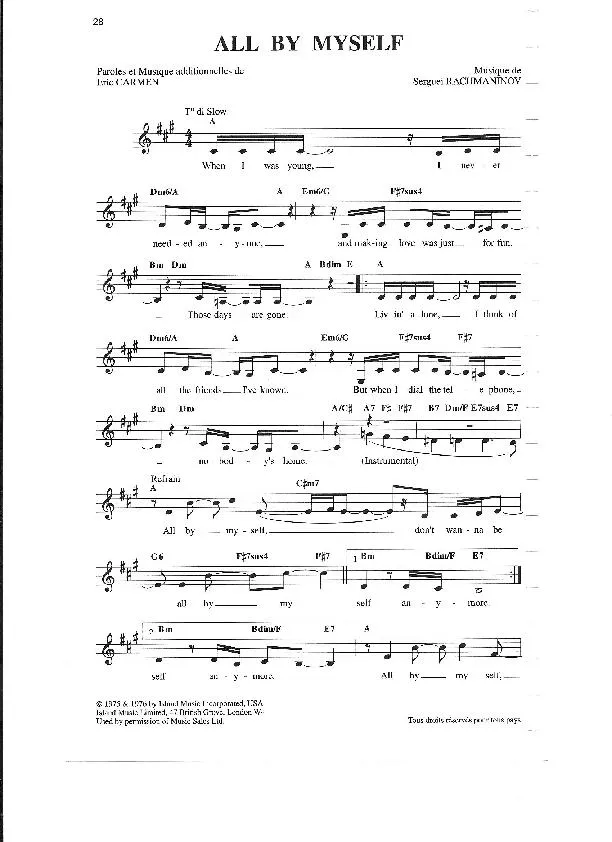 télécharger la partition d'accordéon All by myself (Chant : Eric Carmen) (Slow) au format PDF
