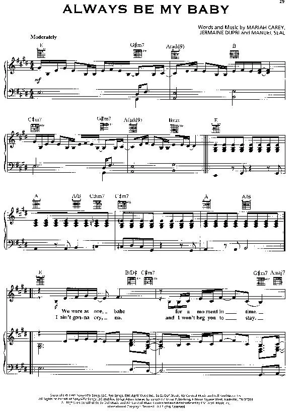 télécharger la partition d'accordéon Always be my baby (Chant : Mariah Carey) (Slow) au format PDF