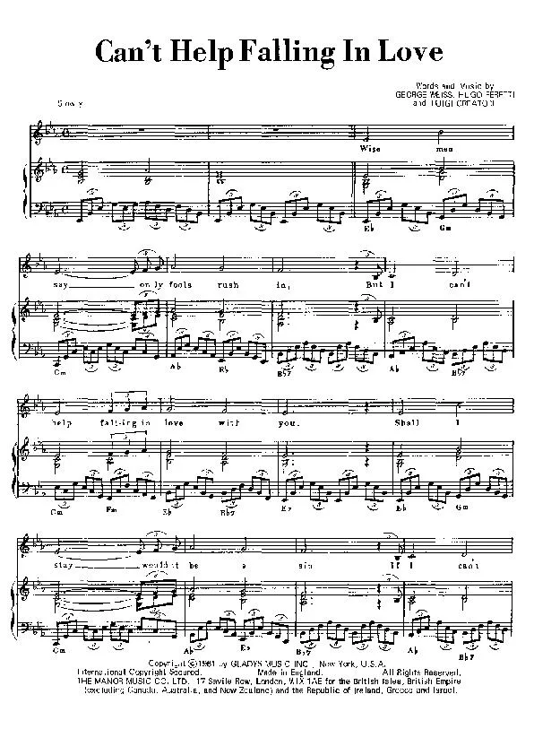 télécharger la partition d'accordéon Can't help falling in love (Chant : Elvis Presley) au format PDF