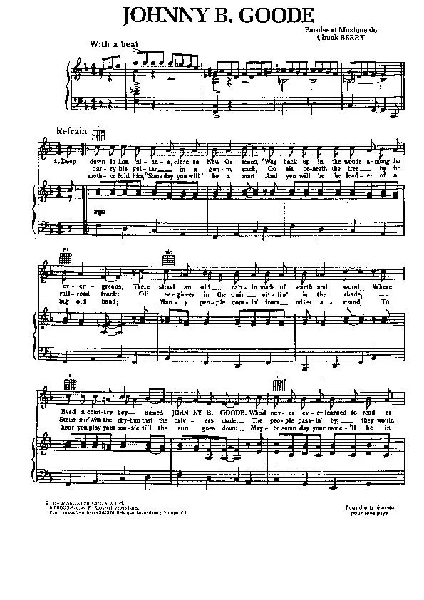 télécharger la partition d'accordéon Johnny B Goode (Piano + Vocal) au format PDF