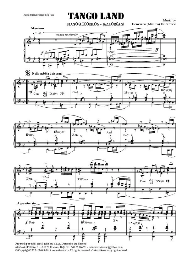 télécharger la partition d'accordéon Tango Land / Piano ( Accordion Jazz Organ) au format PDF