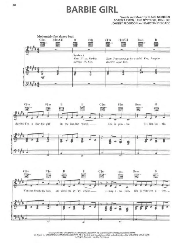 télécharger la partition d'accordéon Barbie girl (Chant : Aqua) (Disco) au format PDF