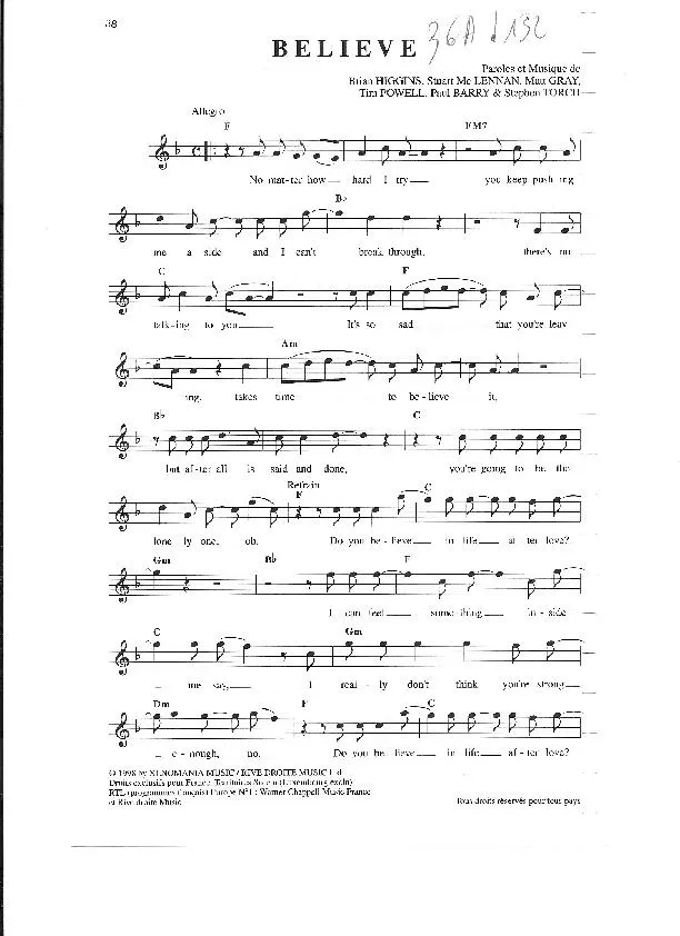 télécharger la partition d'accordéon Believe (Swing) au format PDF