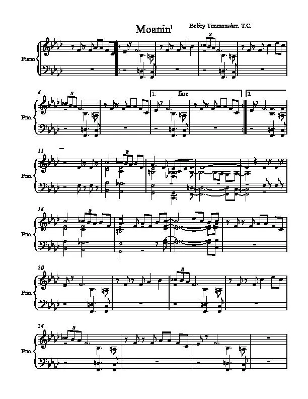 télécharger la partition d'accordéon Moanin' (Piano) au format PDF