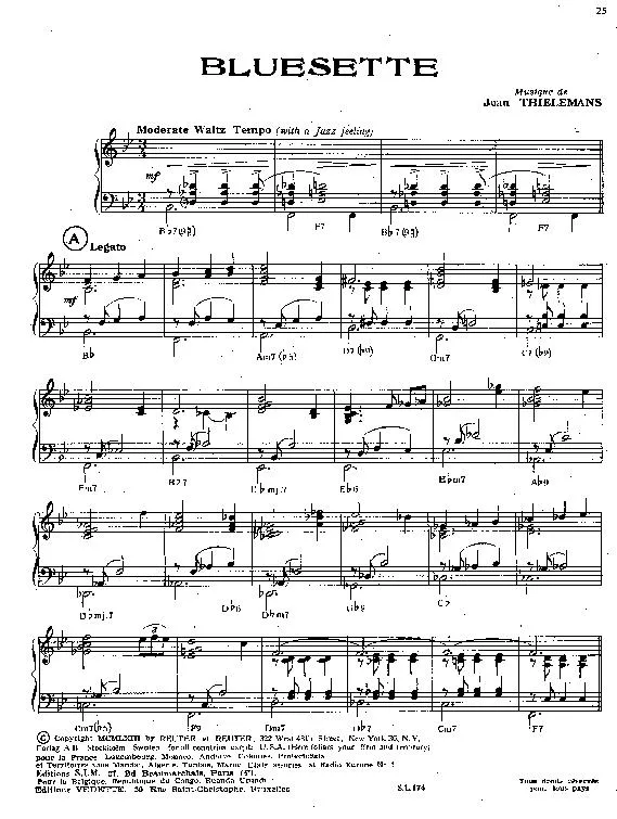 télécharger la partition d'accordéon Bluesette (Interprète : Toots Thielemans) (Valse Jazz) au format PDF