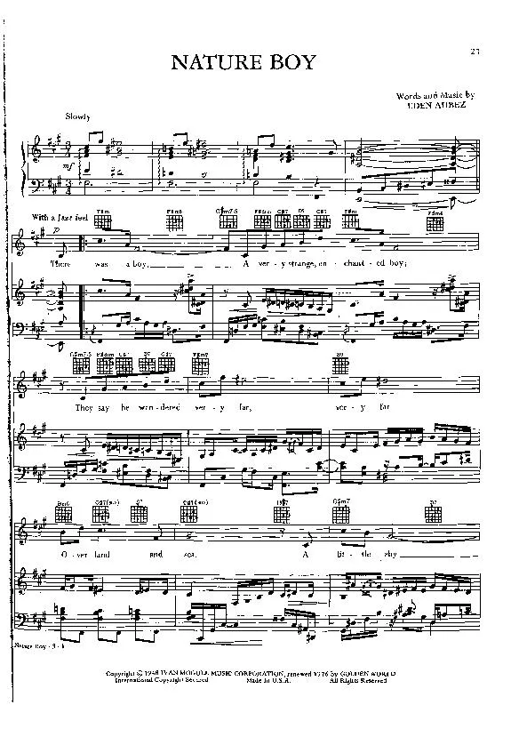 télécharger la partition d'accordéon Nature Boy ( Chant : Natalie Cole) (Piano Vocal) au format PDF
