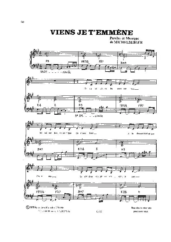 télécharger la partition d'accordéon Viens je t'emmène (Chant : France Gall) (Pop) au format PDF