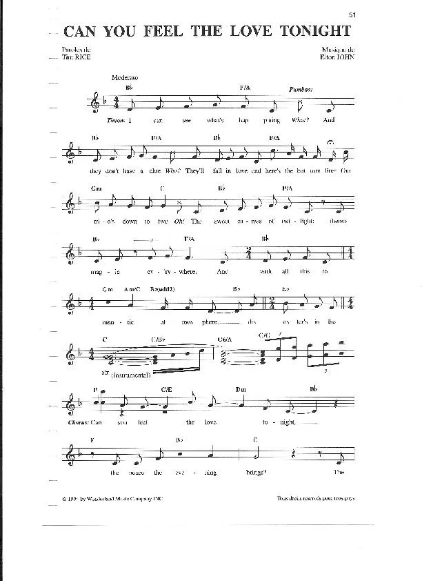 télécharger la partition d'accordéon Can you feel the love tonight (Pop Ballade) au format PDF
