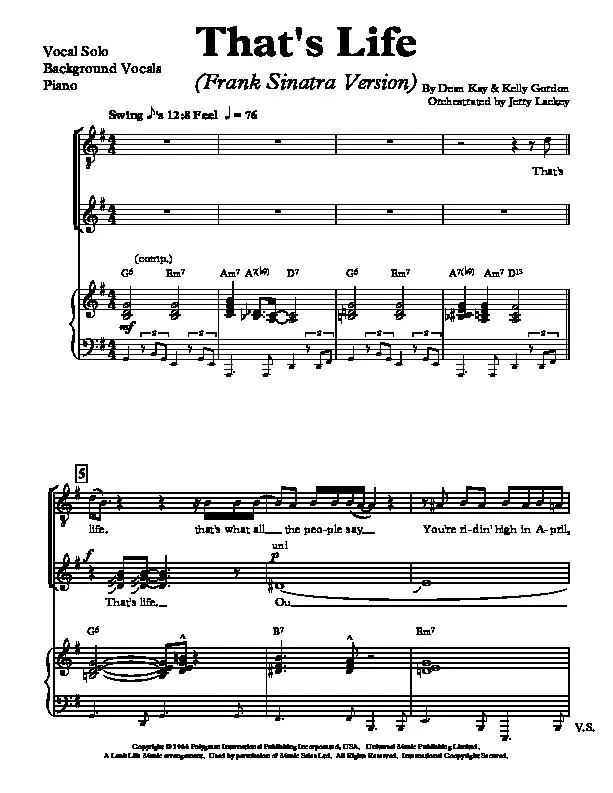 télécharger la partition d'accordéon That's Life (Version : Frank Sinatra) (Slow-Blues) au format PDF