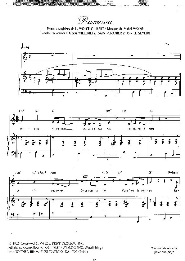 télécharger la partition d'accordéon Ramona (Chant : Tino Rossi / Fred Gouin / Saint-Granier / Claude Robin) (Boléro) au format PDF