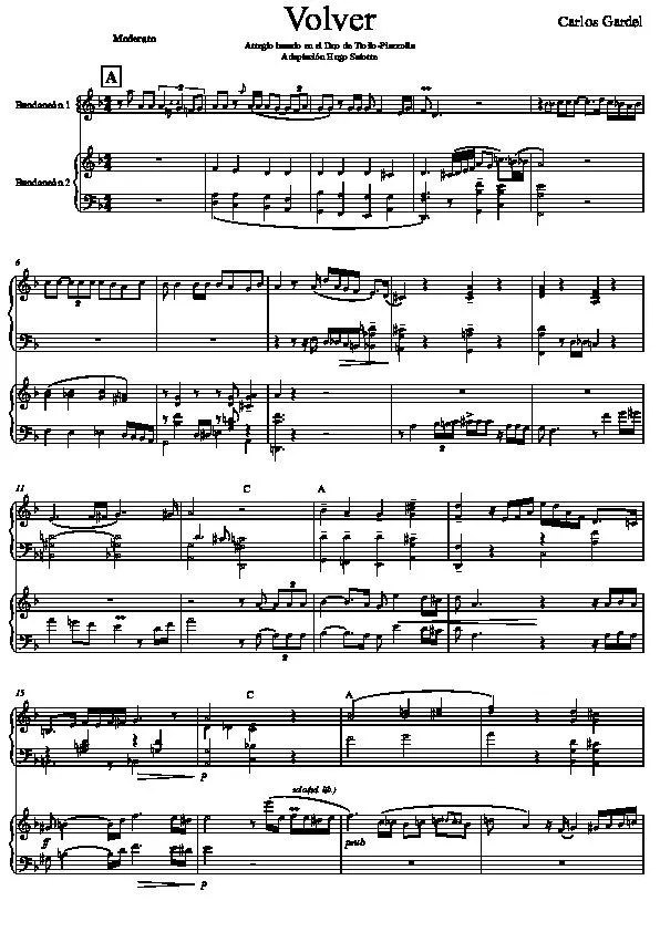 télécharger la partition d'accordéon Volver (Arreglo basado en el Duo de Troilo-Piazzolla) (Adaptación : Hugo Satorre) (Duo de Bandonéons) (Tango) au format PDF