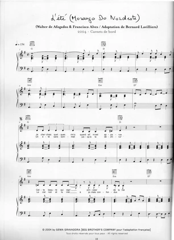 télécharger la partition d'accordéon Morango do nordeste (L'Eté) (Adaptation : Bernard Lavilliers) au format PDF