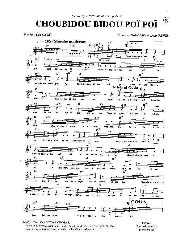 télécharger la partition d'accordéon Choubidou bidou poï poï (Interprète : June Richmond) (Marche) au format PDF
