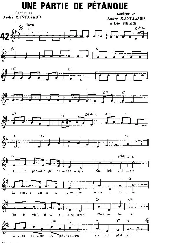 télécharger la partition d'accordéon Une partie de pétanque (Chant : Darcelys / Ginette Garcin / Josselin) (Java) au format PDF