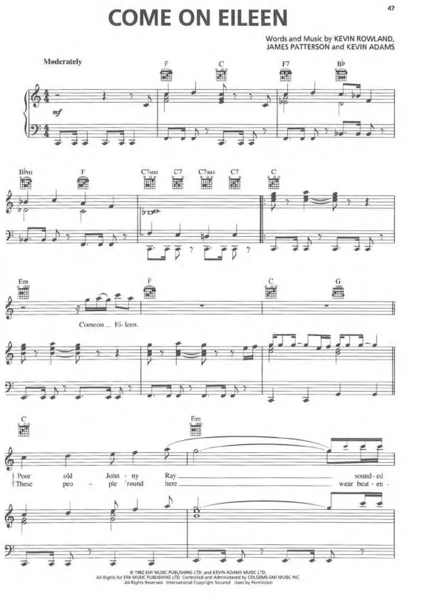 télécharger la partition d'accordéon Come on Eileen (Disco) au format PDF