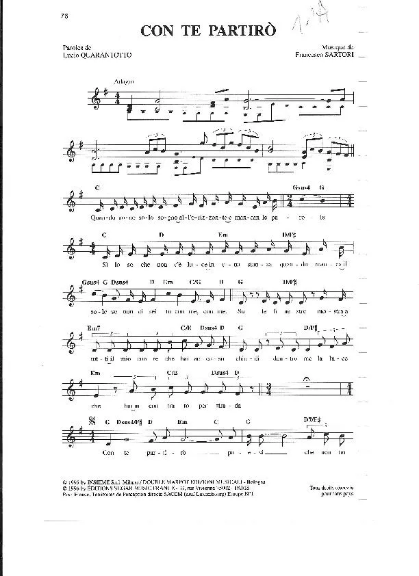télécharger la partition d'accordéon Con te partirò (Chant : Andrea Bocelli) (Slow) au format PDF