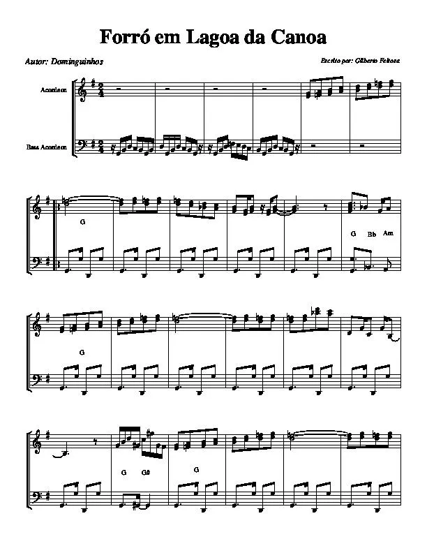 télécharger la partition d'accordéon Forró em Lagoa da Canoa (Escrito por: Gilberto Feitosa) (Accordéon + Bass Accordéon) au format PDF
