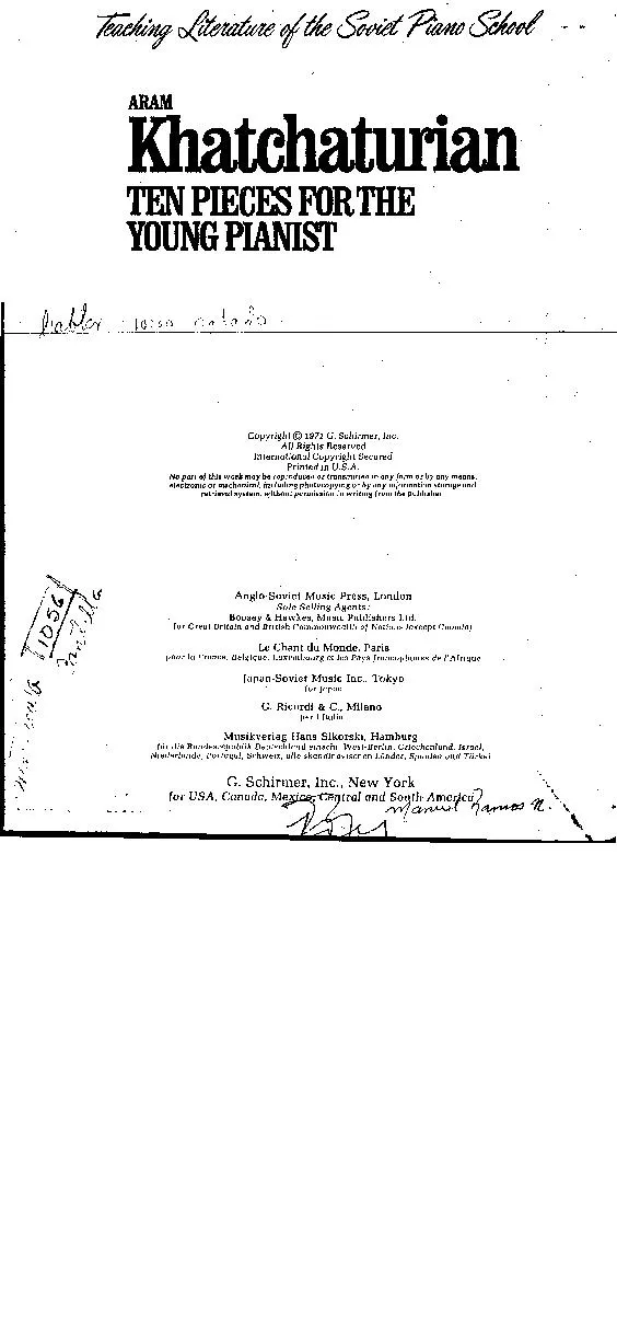 télécharger la partition d'accordéon Aram Khatchaturian : Ten Pieces for Young Pianist (Teaching Litereature Of The Soviet Piano School) au format PDF