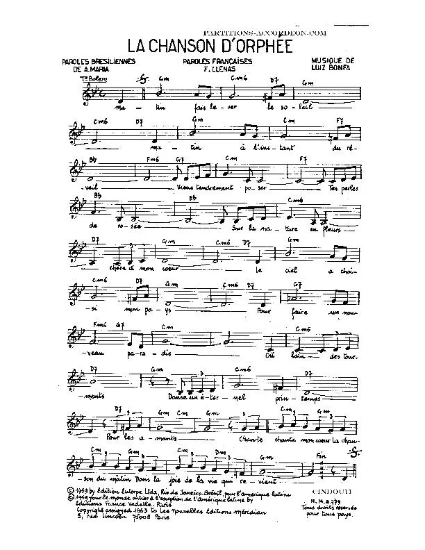 télécharger la partition d'accordéon La chanson d'Orphée (Boléro) au format PDF