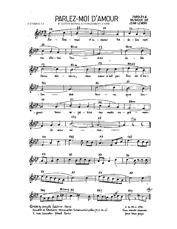 télécharger la partition d'accordéon Parlez moi d'amour (Chant : Lucienne Boyer) au format PDF