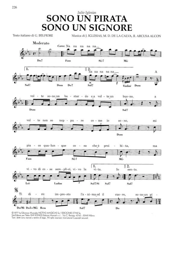 télécharger la partition d'accordéon Sono Un Pirata (Sono Un Signore) (Chant : Julio Iglesias) au format PDF