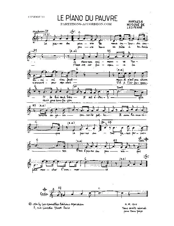 télécharger la partition d'accordéon Le piano du pauvre au format PDF