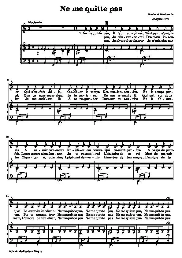 télécharger la partition d'accordéon Ne me quitte pas (Piano + Vocal) au format PDF