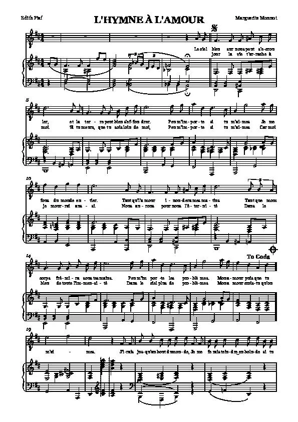 télécharger la partition d'accordéon Hymne à l'amour (Piano Vocal) au format PDF