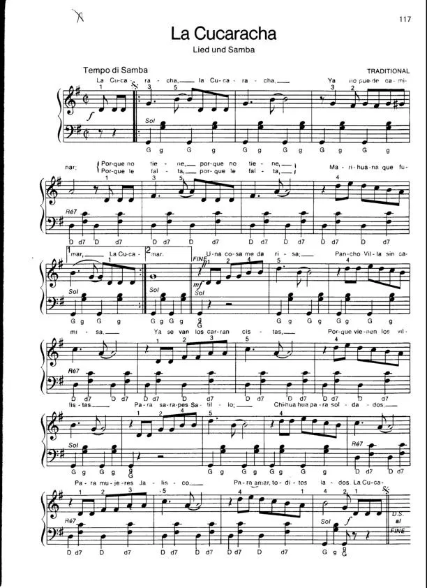 télécharger la partition d'accordéon La Cucaracha (Arrangement pour accordéon) (Samba) au format PDF