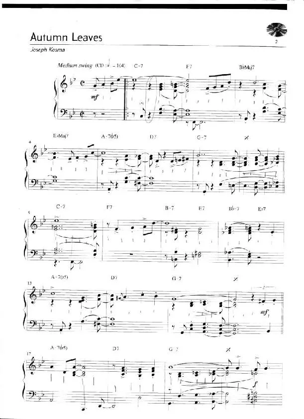 télécharger la partition d'accordéon Autumn leaves (Les feuilles mortes) (Piano Solo) au format PDF