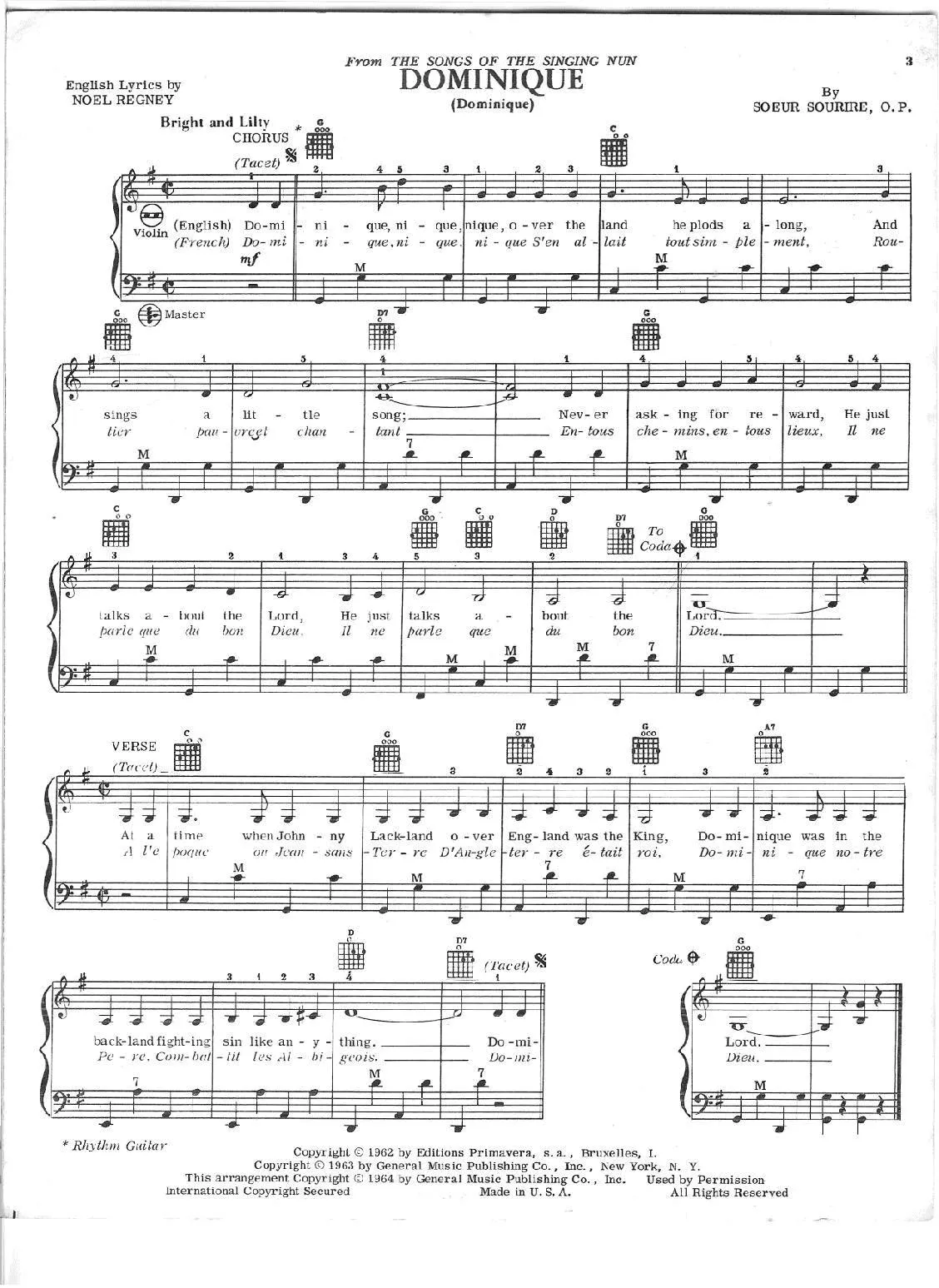 télécharger la partition d'accordéon Dominique (Chant : Soeur Sourire) (Swing Fox) au format PDF