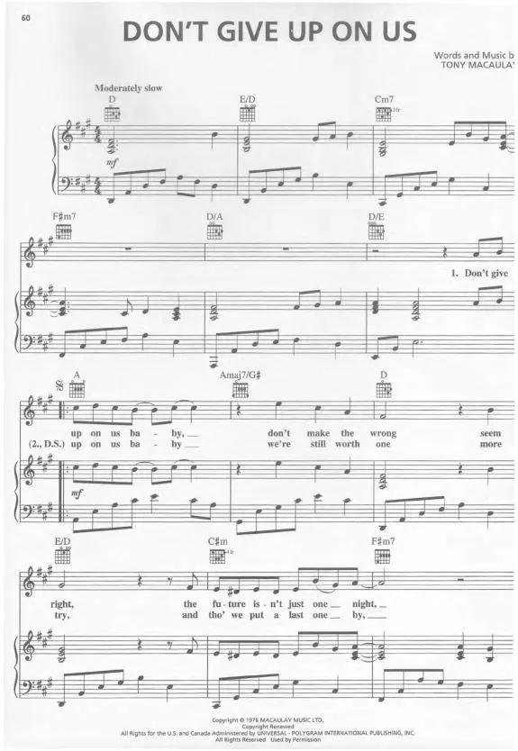 télécharger la partition d'accordéon Don't give up on us (Slow) au format PDF