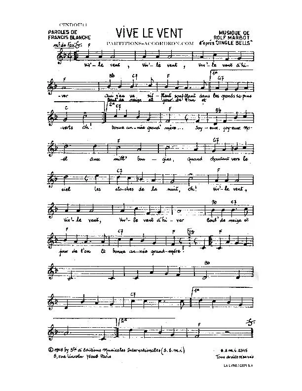 télécharger la partition d'accordéon Vive le vent (D'après : Jingle Bells) au format PDF
