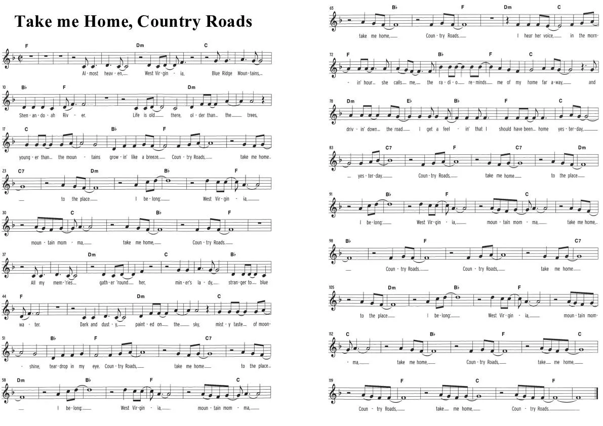 télécharger la partition d'accordéon Take me Home Country Road au format PDF