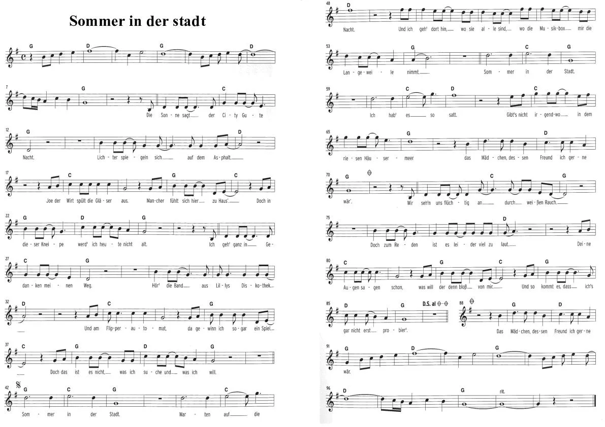 télécharger la partition d'accordéon Sommer in der Stadt (Chant : Wolfgang Petry) au format PDF