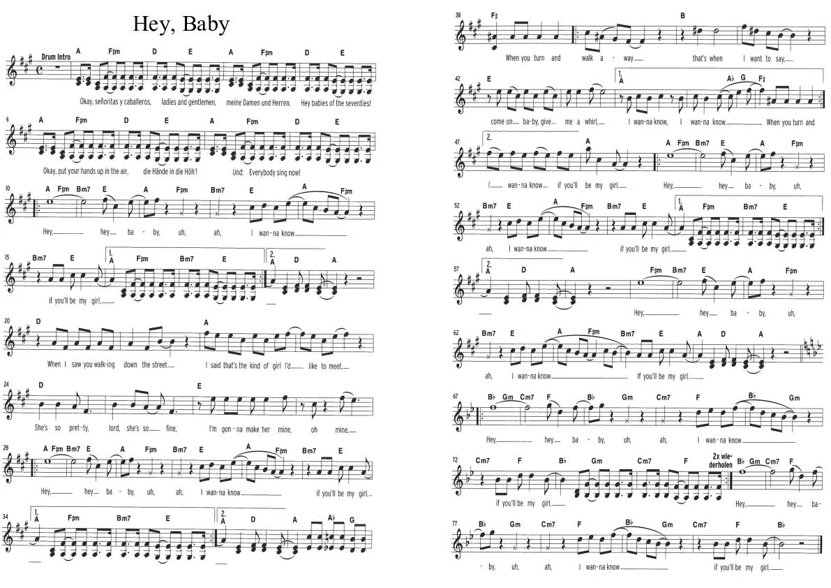 télécharger la partition d'accordéon Hey Baby (Chant : Deejay Ötzi) au format PDF